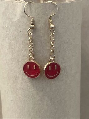 Red Smiley Face Dangle Earrings - Women Jewelry
